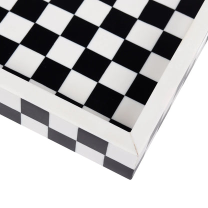 Decorative Trays Illusion Check Pattern Resin Inlay Collection in 12x12, Black & White