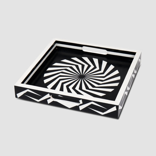 Decorative Trays Illusion Optic Pattern Resin Inlay Collection in 12x12, Black & White