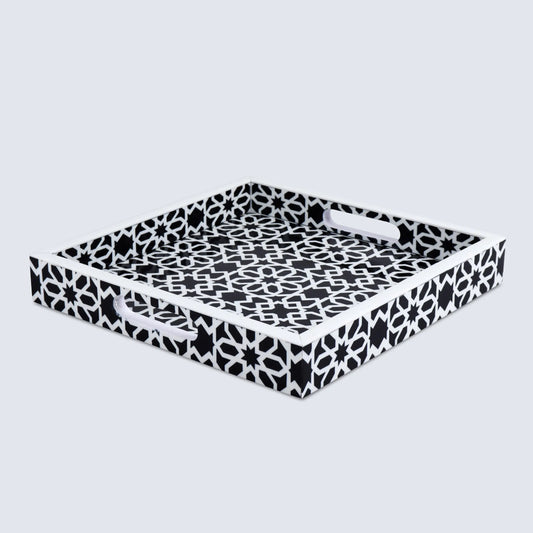 Decorative Trays Shiraj Pattern Resin Inlay Collection in 2 Sizes, Black & White