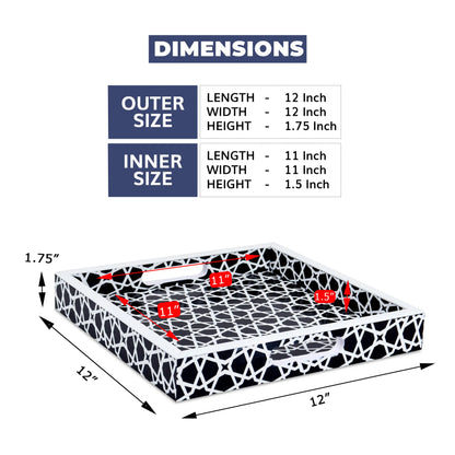 Decorative Trays Zellij Pattern Resin Inlay Collection in 2 Sizes, Black & White