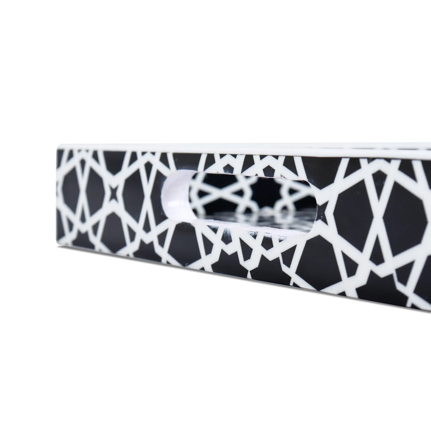 Decorative Trays Zellij Pattern Resin Inlay Collection in 2 Sizes, Black & White