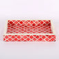 Decorative Trays Moroccan Pattern Bone & Resin Inlay Collection in 3 Sizes, Red & White