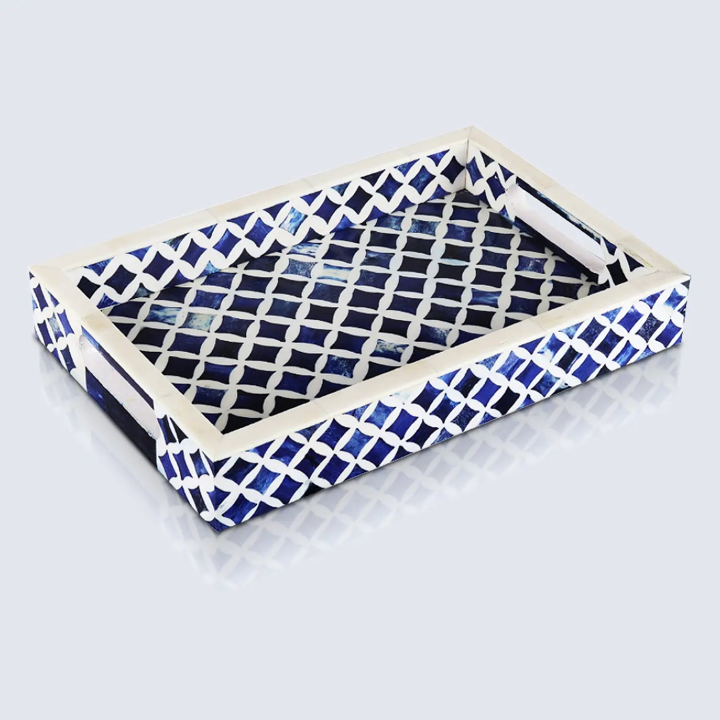 Decorative Trays Indigo Pattern Bone & Resin Inlay Collection in 12x8