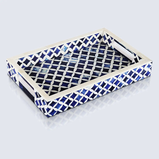 Decorative Trays Indigo Pattern Bone & Resin Inlay Collection in 12x8