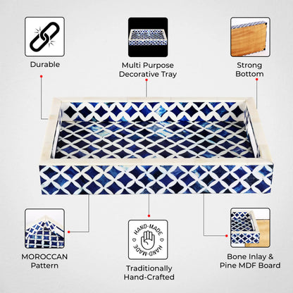 Decorative Trays Indigo Pattern Bone & Resin Inlay Collection in 12x8