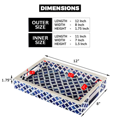 Decorative Trays Indigo Pattern Bone & Resin Inlay Collection in 12x8