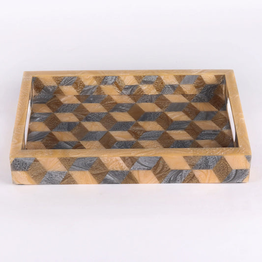 Decorative Trays 3D Pattern Resin Inlay Collection in 12x8, Brown & Grey