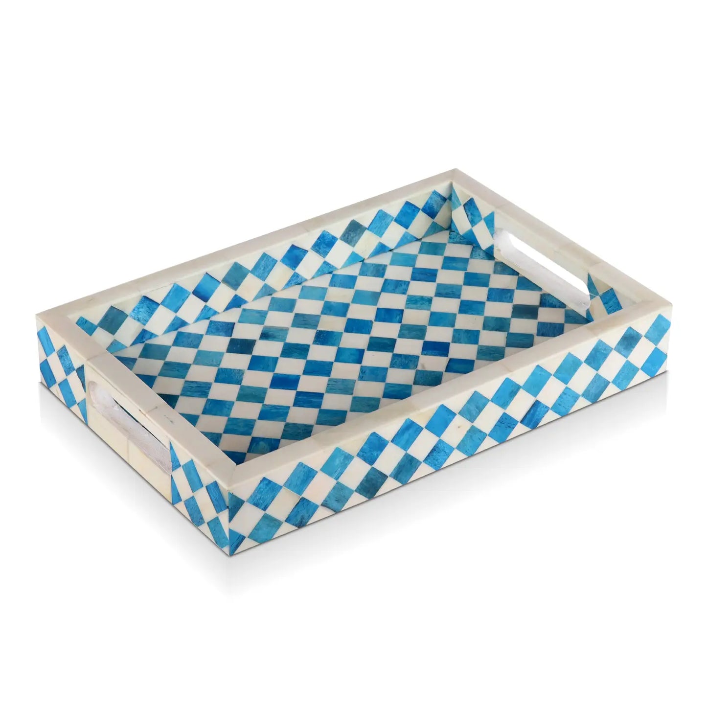Decorative Trays Vintage Pattern Bone Inlay Collection in 12x8, Turquoise & White