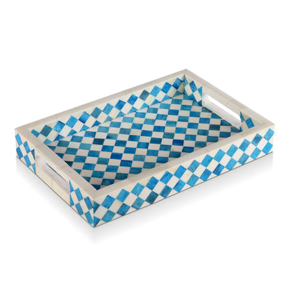 Decorative Trays Vintage Pattern Bone Inlay Collection in 12x8, Turquoise & White