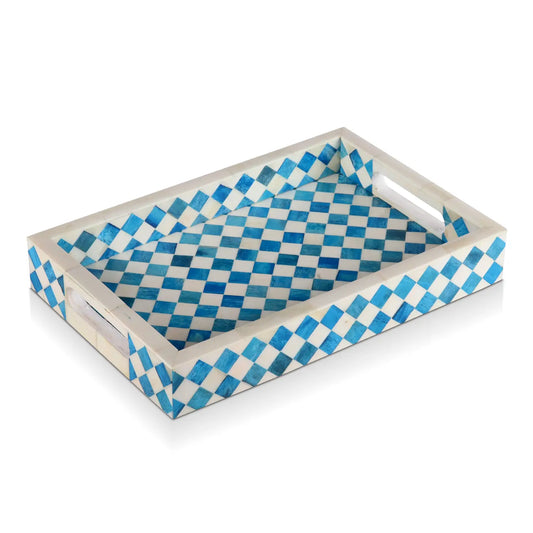 Decorative Trays Vintage Pattern Bone Inlay Collection in 12x8, Turquoise & White