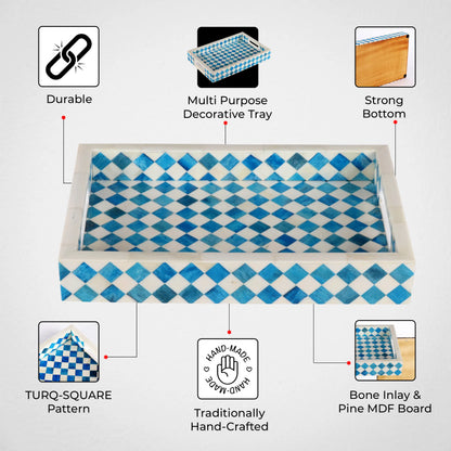 Decorative Trays Vintage Pattern Bone Inlay Collection in 12x8, Turquoise & White