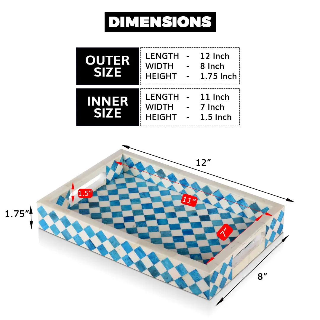 Decorative Trays Vintage Pattern Bone Inlay Collection in 12x8, Turquoise & White