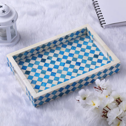 Decorative Trays Vintage Pattern Bone Inlay Collection in 12x8, Turquoise & White