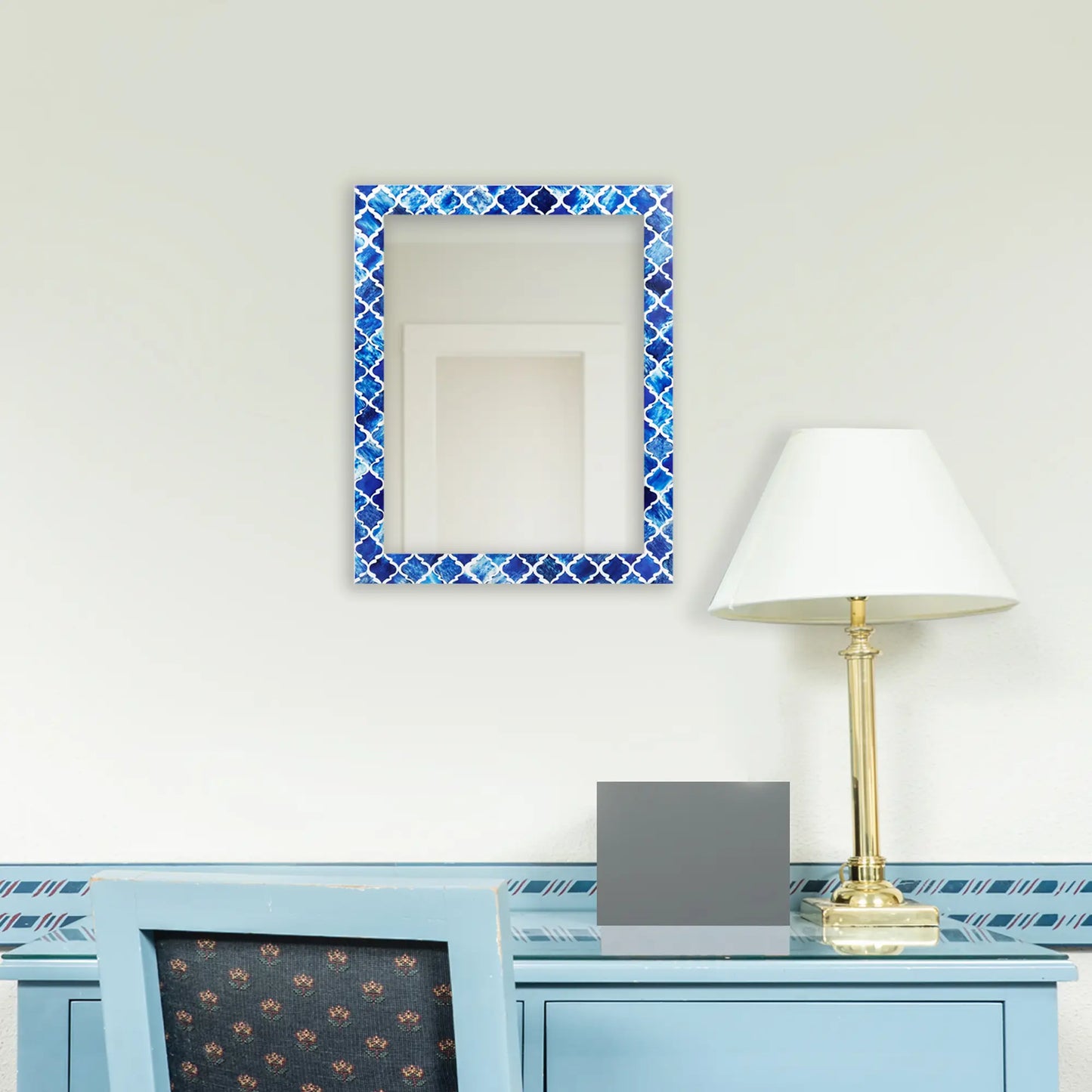 Make to Order Moroccan Blue Mirror Bone & Resin Inlay Collection in 6 Sizes