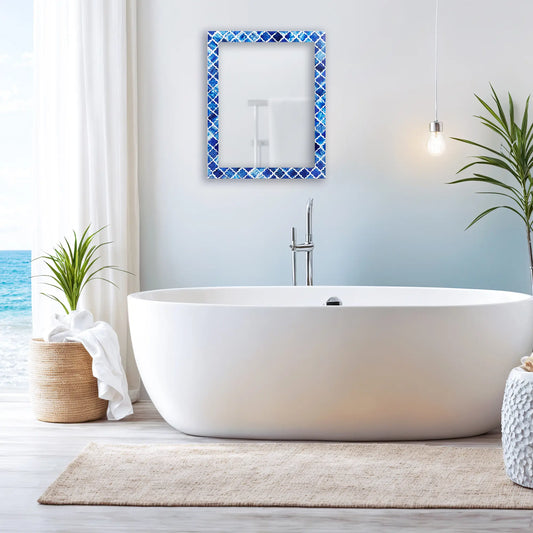 Make to Order Moroccan Blue Mirror Bone & Resin Inlay Collection in 6 Sizes