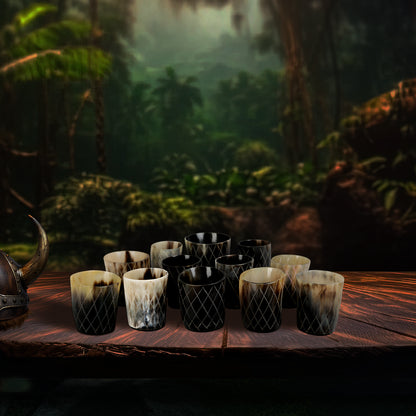 Horn Whiskey Shot Glasses Pack (4,8 & 12) - Hold Up to 6.5oz, Crisscross