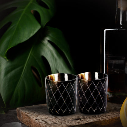 Horn Whiskey Shot Glasses Pack (4,8 & 12) - Hold Up to 6.5oz, Crisscross